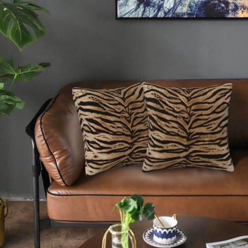 Tiger Texture Print Throw Pillow Covers 18x18 in (Set of 2) - Decorative Cushion Covers for Living Room