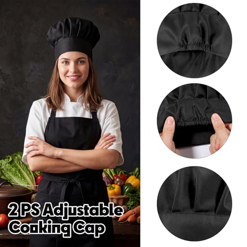 2-Pack Adjustable Black Chef Hats for Men & Women - Reusable