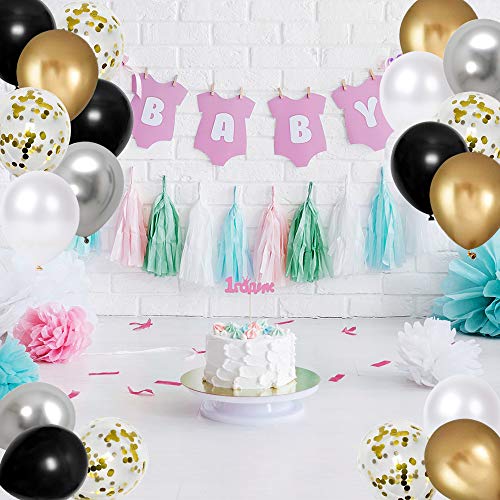 50pcs Black Gold Silver Metallic Confetti Balloons - 12 Inch