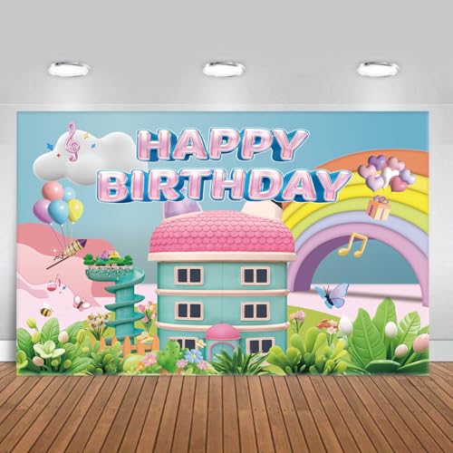 Rainbow Dollhouse Birthday Party Backdrop 5x3ft | Bright Decor