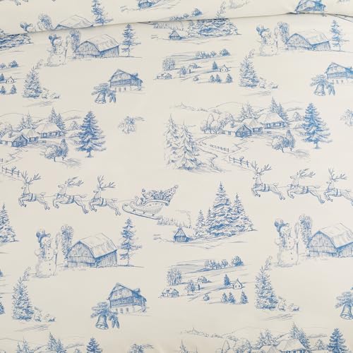 Blue Christmas Comforter Set King - Snowman & Tree Bedding, 104x90"