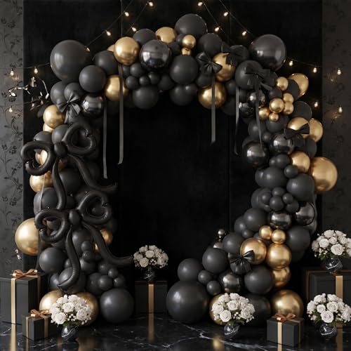 20-Inch Giant Matte Black Bow Balloons - 5 Pack for Parties