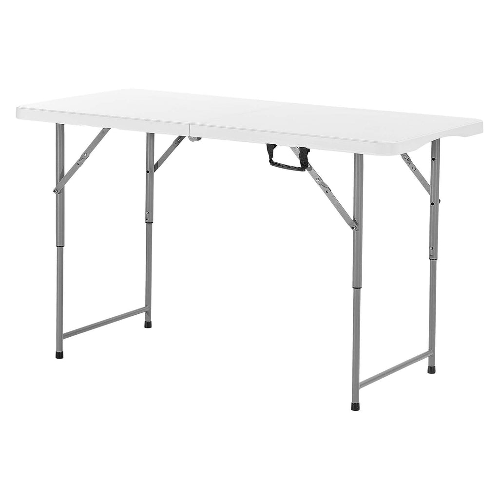 VEVOR Folding Table, Heavy Duty Portable Fold-in-Half Utility Table, Indoor Outdoor Plastic Rectangle Table with Built in Handle, for Party, Dining, Wedding, Events, Picnic, Camping, 4 ft, White
