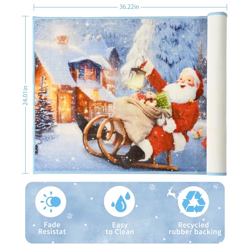 Deerhoo Christmas Santa Claus Doormat, Non-Slip Entryway Rug, 2' x 3' Blue