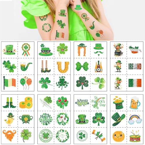 Felico St. Patrick's Day Glitter Temporary Tattoos, 48pcs