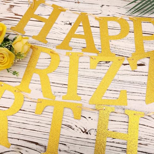 Happy Rizz Birthday Banner Pre-Strung Glitter Gold Party Decoration