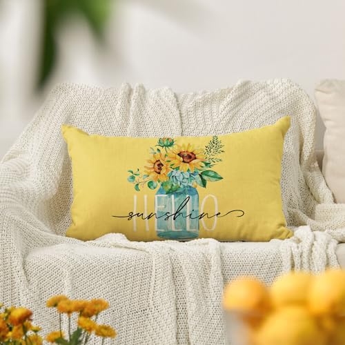 Hello Sunshine Sunflower Eucalyptus Throw Pillow Cover 12x20
