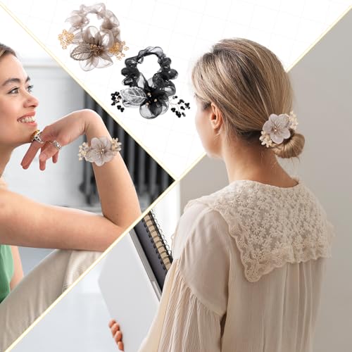 Clear Flower Scrunchies Rhinestone Hair Ties 2 PCS