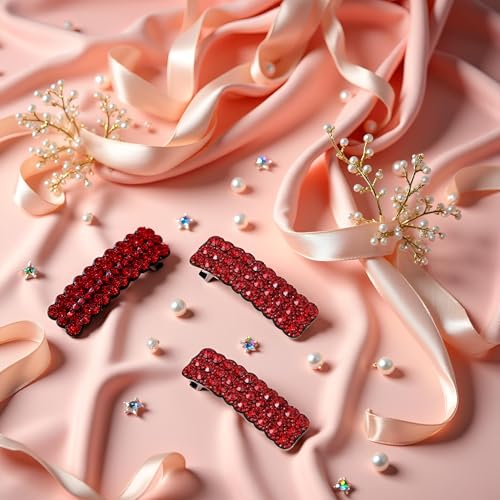 Red Rhinestone Hair Clips 2-Piece Rectangular Luxury Hair Barrettes