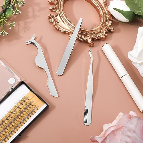 BOXOB 3-Piece Stainless Steel Eyelash Tweezers and Comb Set for Extensions