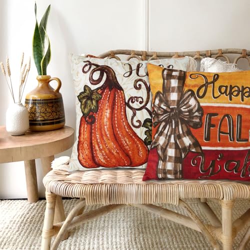Set of 4 Fall Pumpkin Throw Pillow Covers 18x18in