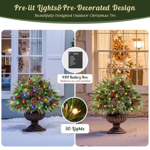 18-Inch Pre-lit Artificial Christmas Urn Filler Set - Outdoor Holiday Decor - 2 Pack