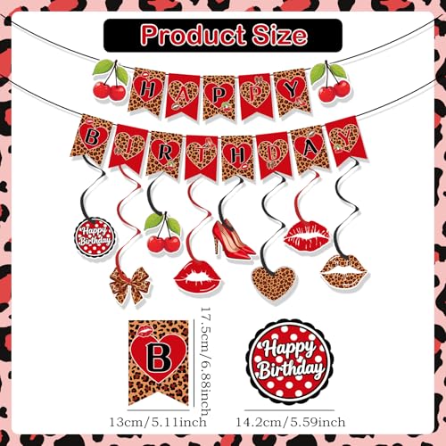 Cheetah & Cherry Birthday Decorations Set - Pre-Strung Banner & Swirls