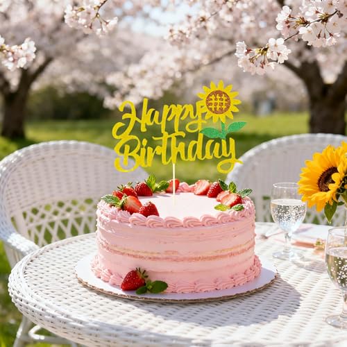 Glitter Sunflower Happy Birthday Cake Topper | ZIRVELANO