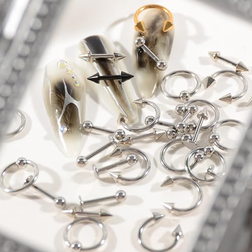 Punk Nail Charms Set - 14 Tungsten Carbide Studs & Rings