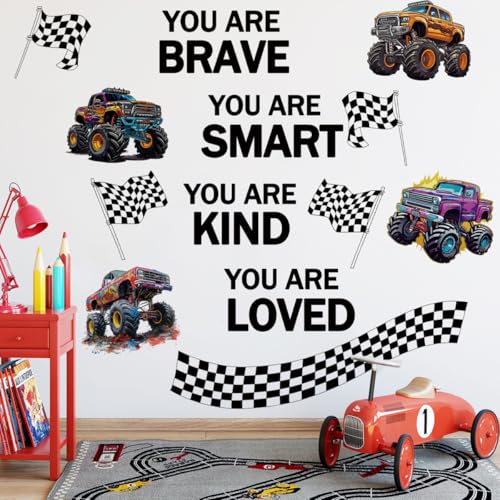 Runtoo Monster Truck Wall Decals with Inspirational Quotes for Kids Room