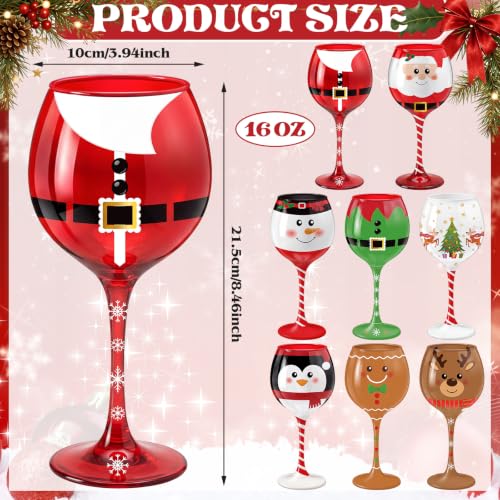 Christmas Wine Glasses Set - 8 Pcs 16.8 oz Holiday Stemware with Santa & Reindeer Designs - Variation: Classic