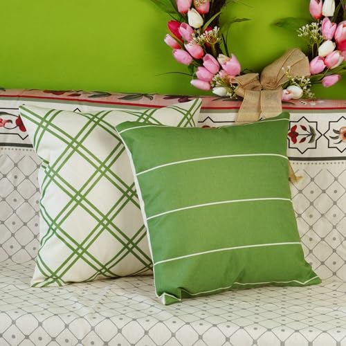 18x18 Waterproof Spring Flower Throw Pillow Covers Set of 4 Farmhouse Green Outdoor Sofa Cushions