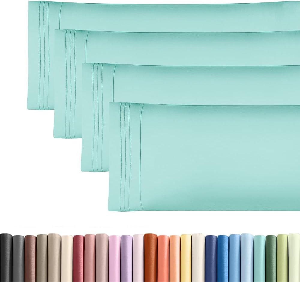 Skiennix Body Pillowcases Set of 4 | Soft & Breathable 20x54 Long Pillow Covers - Fade-Free & Machine Washable (Spa Blue)