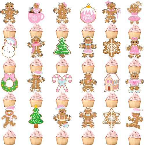 Christmas Gingerbread Man Cupcake Toppers & Cake Decorations - 48 Pcs