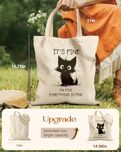 Miss Adola Black Cat Canvas Tote Bag for Women & Girls