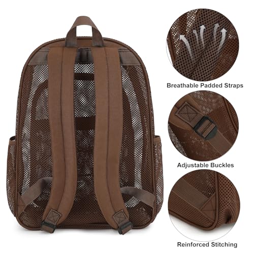 Xunteny Mesh School Backpack - Heavy Duty Breathable Bag for Kids & Adults (Brown)