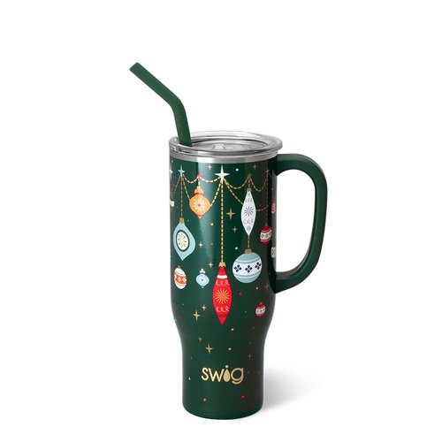 Swig Life 30oz Mega Mug, 30 oz Tumbler with Handle and Straw, Cup Holder Friendly, Dishwasher Safe, Extra Large Insulated Tumbler, Stainless Steel Water Bottle (Deck The Halls)
