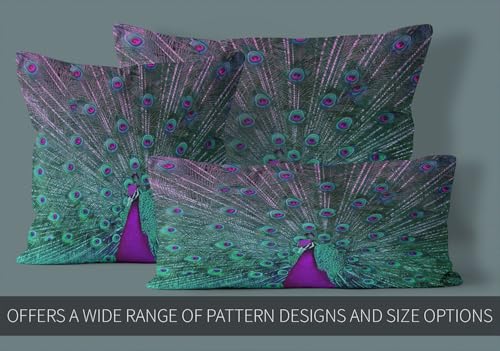 18x18 Inches Purple and Teal Peacock Pillow Cover - Double-Sided Printed Cushion Case, Pack of 1