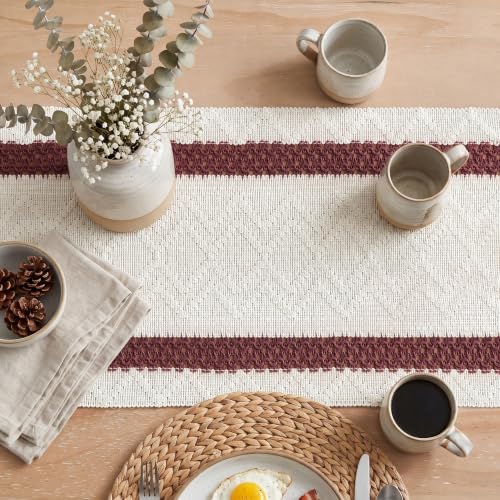 Rustic Woven Table Runner 12x72 Inch - Red Stripe, Durable Cotton Polyester
