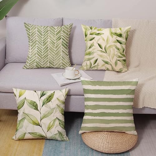 Fjfz Green Leaves 18x18 Inch Farmhouse Geometric Throw Pillow Covers Pack of 4