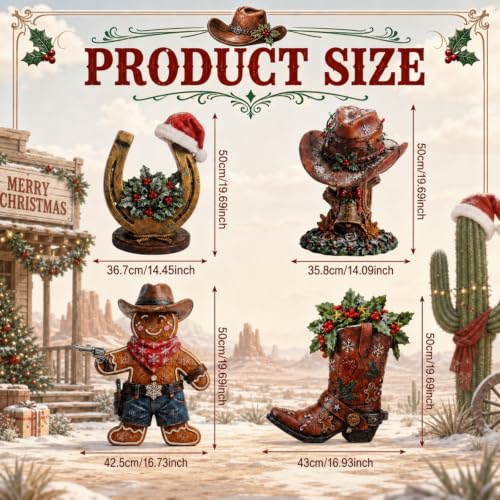 Western Cowboy Christmas Wooden Cutouts - Holiday Decor Set of 4