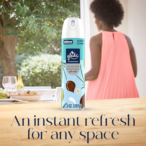 Glade Odor Fighting Soft Mist Air Freshener, Coconut Water & Beach Grass, 6 Pack