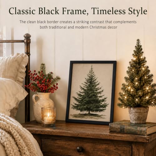 Vintage Christmas Tree Wall Art - Black Framed Botanical Print 10x8