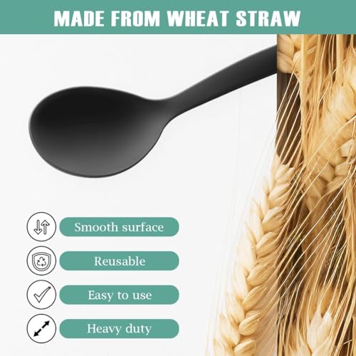 8-Pack 10" Reusable Wheat Straw Serving Spoon Set - Black Serving Utensils