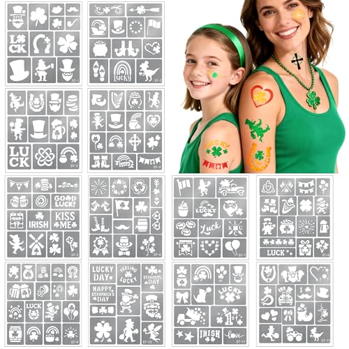 St. Patrick's Day Temporary Tattoo Stencils Kit - Face and Body Paint Templates