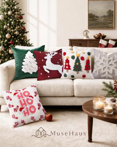 Christmas Tufted Pillow Cover 18x18 Inch - HoHoHo Variation - Cozy Holiday Decor