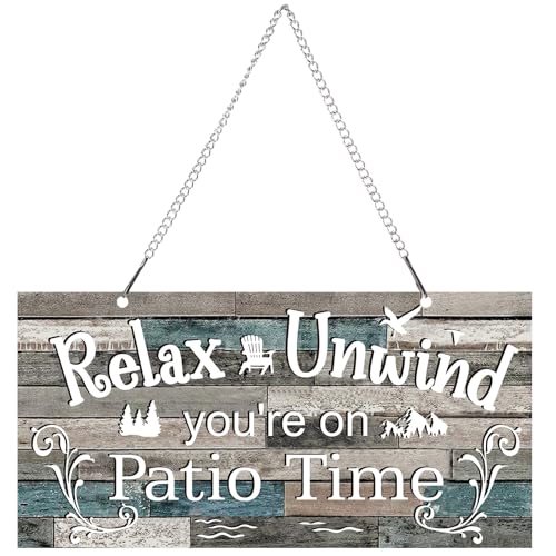 Rustic Metal Patio Sign, 12x6 Inch Vivid Outdoor Wall Decor with Chain