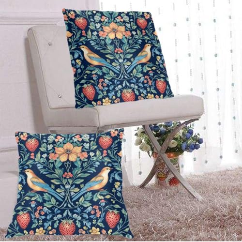 Chinoiserie Blue Bird Throw Pillow Covers - 18x18 Inch, Set of 2