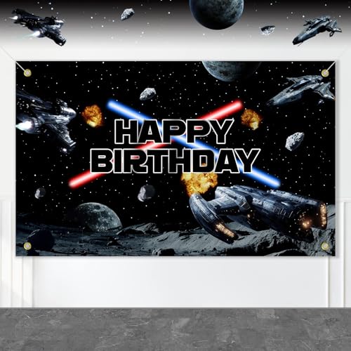 Space Battleship Birthday Backdrop Banner - 3x5ft Galactic Party Decor
