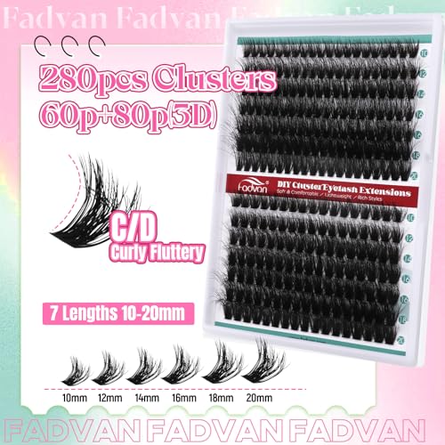 FADVAN 280Pcs Wispy Lash Clusters Mixed D-Curl DIY Eyelash Extensions