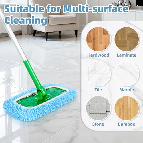 4 Pack Blue Reusable Mop Pads for Swiffer Sweeper (2 Chenille, 2 Coral Fleece)