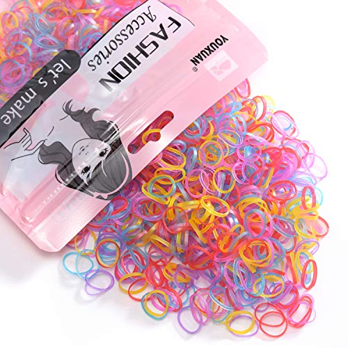 Youxuan Small Hair Elastics 1000 Count No Damage Colorful Hair Ties