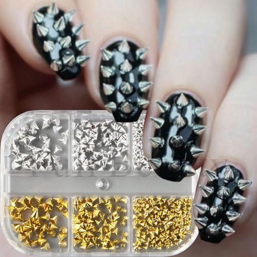 3D Metal Nail Spikes & Studs - Gold & Silver Cone Charms with Tools