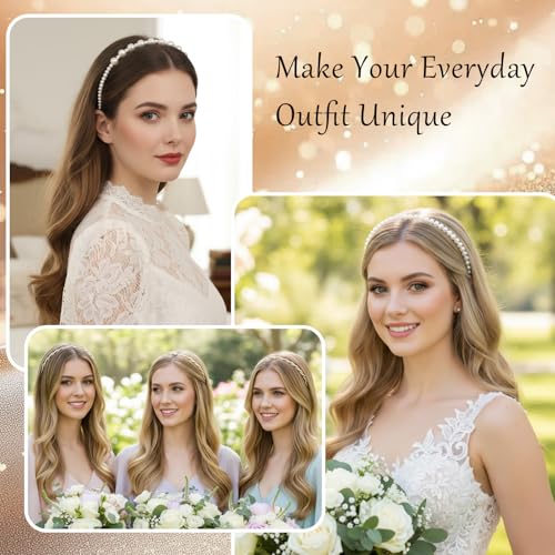 Bremorou 5 Pack Faux Pearl Headbands for Women Non Slip Hair Hoops