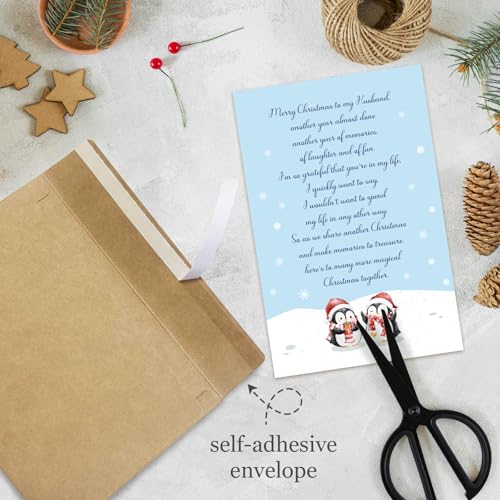 Penguin Christmas Card for Husband – Cute Romantic Xmas Card with Envelope