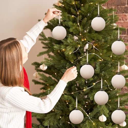 Beige Velvet Christmas Ball Ornaments 4 Inch - Set of 6 Holiday Decor
