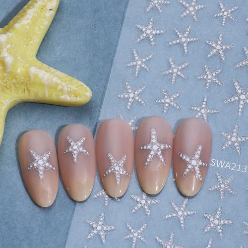 3D Summer Ocean Nail Art Stickers - 10 Sheets Gold & Silver Beach Decals