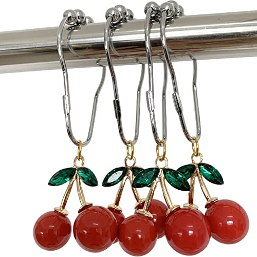 12 Pcs Cherry Shower Curtain Hooks with Resin Pendant Decor