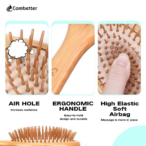 Combetter Natural Bamboo Hair Brush for Scalp Massage and Anti-Frizz