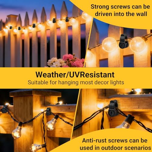 Dreecy 60 Pack Waterproof Outdoor String Light Hooks - Black